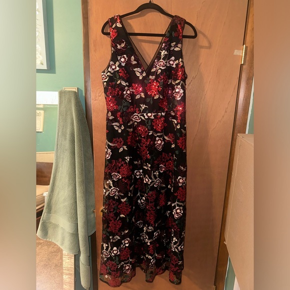 Adrianna Papell black multi floral sequin ankle dress 14 NEW WITH TAGS - Picture 3 of 7